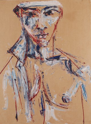 North African School, Portrait Study, 20th century oil on board, 64cm x 47cm, within a stained wood frame.