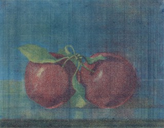 Wako Ito (b.1945), Still Life with Cherries, mezzotint in colours, signed and editioned 6/50 in pencil, 10cm x 12cm, within a stained wood frame.