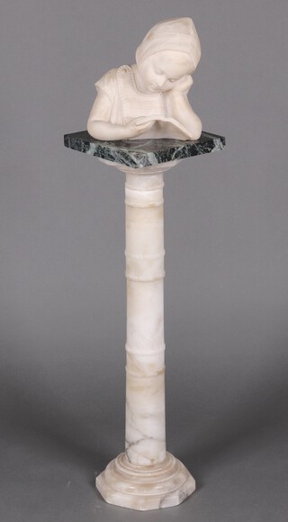 Italian School, Portrait of a Young Girl reading, late 19th/early 20th century carved marble bust, 30cm high, raised on a 90cm marble pedestal.
