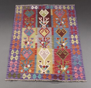 A purple, tan and brown ground Chobi Kilim rug with all over geometric design 153cm x 102cm