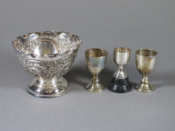 An embossed white metal bowl and 3 silver goblet | 15th May 2013 | Denhams