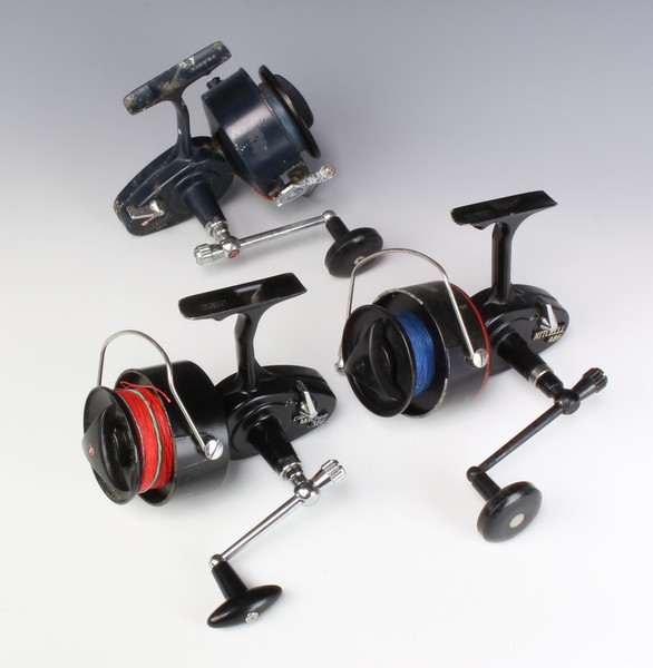 Three vintage Mitchell surf casting fishing reels and
